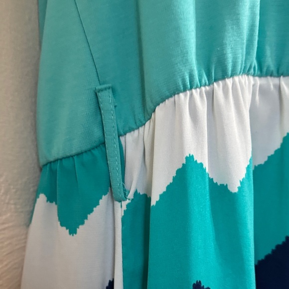 Chevron Pattern Maxi Dress - Teal, Coral, Navy - Picture 4 of 11